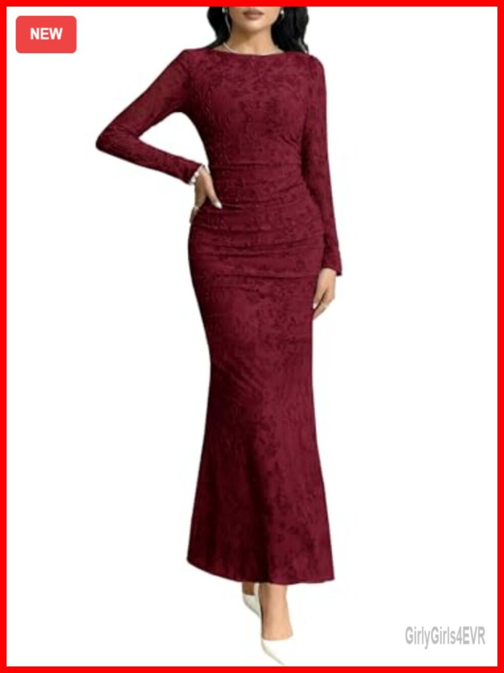 Women's Long Sleeve Formal Bodycon Maxi Dress Lace Wedding Guest Gown